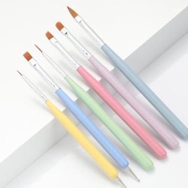 Imagem de Conjunto de 6 peças de pincéis de arte de unhas com pincel de esmalte multifuncional para arte de unhas, delineador, pincel de gel para unhas e 3 tamanhos, caneta pontilhada para uso doméstico e salão