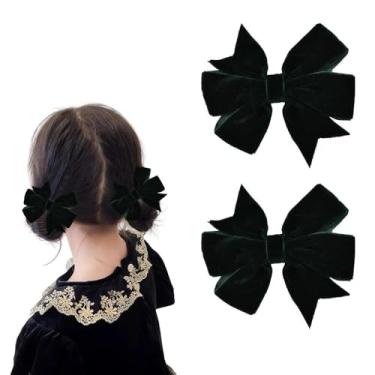 Imagem de Clipes de laço de veludo verde esmeralda fita cata-vento grampos de cabelo com laço duplo grampos de cabelo presilhas de cabelo festival de natal acessórios de cabelo 2 peças