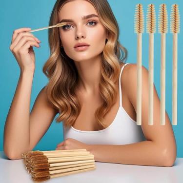 Imagem de 50 peças de varinhas de rímel descartáveis para escova de cílios para extensão de cílios e sobrancelhas bastão de bambu (marrom)