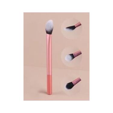 Imagem de 1 pincel de contorno minimalista de cor rosa, pincel de maquiagem para rosto e blush, pincel de maquiagem para pó solto ou prensado, ferramenta de beleza para mulheres