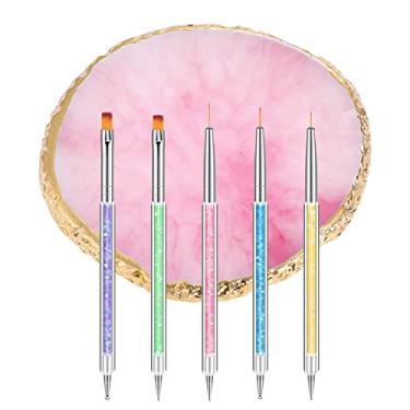 Imagem de 6 peças de paleta de arte de unhas de resina com 5 pincéis, caneta pontilhada de ponta dupla, paleta de mistura para suprimentos de tecnologia de unhas
