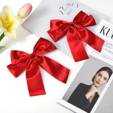 Imagem de 2 peças de laços de cabelo vermelho para mulheres, grampos de cabelo com grampos de bico de pato para penteados, acessórios de cabelo de 15 x 13 cm para penteados, suportes de rabo de cavalo