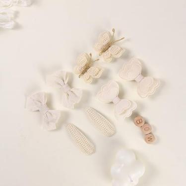 Imagem de 8 peças de laços de cabelo para mulheres poliéster em forma de borboleta design de laço grampos de cabelo bege grande acessórios de grampo de cabelo