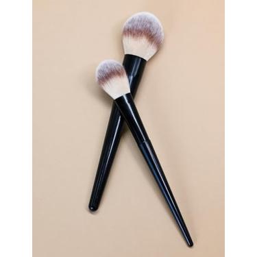 Imagem de 2 pincéis de maquiagem em pó solto com conjunto de pincéis de alto brilho, corretivo de sombra, creme cosmético, pincel de maquiagem para blush