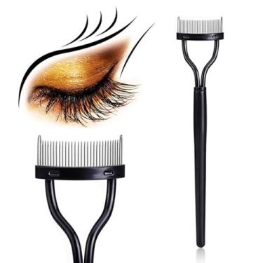 Imagem de Pente de cílios de aço com capa – Escova profissional de rímel de 14 cm, ferramenta de separação e desembaraçador de cílios reutilizável, acessórios de maquiagem preta, 1 pacote