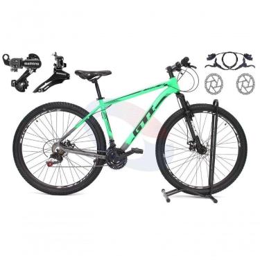 Imagem de Bicicleta Aro 29 Gti Roma 21v Alumínio Câmbios Shimano Freio Disco Hidráulico Garfo Suspensão - Verde-cinza Tam.19