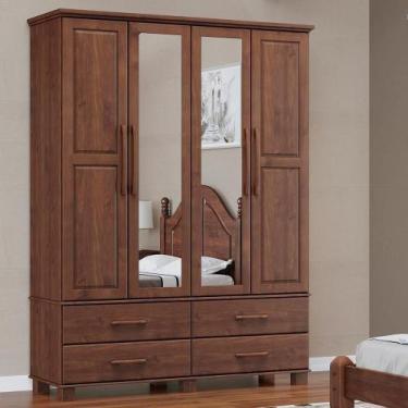 Imagem de Guarda Roupa 4p 4g Espelho Madeira Maciça 168 Cm 2252 Cafe Milani Stor