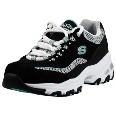 Imagem de Skechers D'Lites-Life Saver Tênis feminino com cadarço de espuma viscoelástica, Preto/turquesa, 8.5 Wide