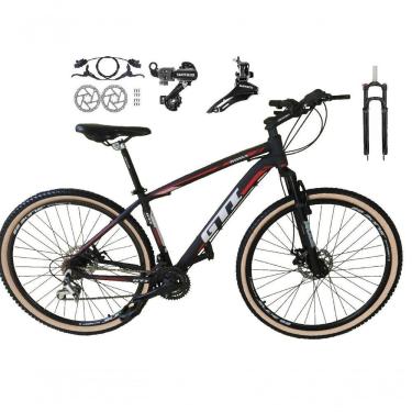 Imagem de Bicicleta Aro 29 Gti Roma Shimano 24v K7 Freio A Disco Hidráulico Garfo Trava Pneu Faixa - Preto-vermelho-branco Tam.15
