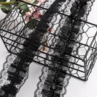 Imagem de HAVII Fita plissada com acabamento de babados de 5 metros, fita preta de tecido de enfeite de camada dupla para costura, artesanato, vestidos, decoração de lingerie