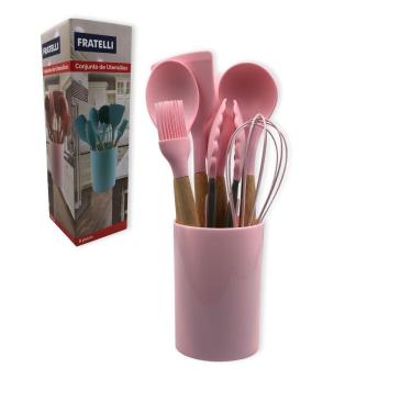 Imagem de Conjunto De Utensilios Silicone 8 Pecas Fouet Concha Pincel Pegador Rosa