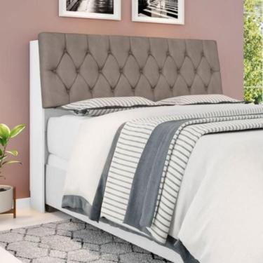 Imagem de Cabeceira Box Queen Isis Branco Com Capitonê Bege Escuro