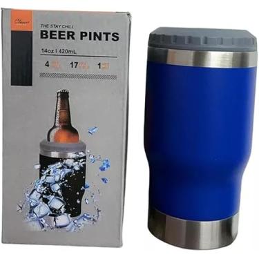 Imagem de Copo Térmico 4 em 1 Inox Isolado A Vácuo Porta Lata Long Neck E Copo Mantém Bebidas Geladas Ou Quentes Por Horas - Cor Azul Escuro