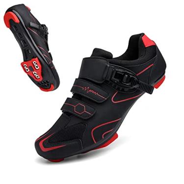 Imagem de Vicogn Tênis de ciclismo masculino feminino compatível com Peloton Indoor Bicycle Pedals Clip in Road Bike Shoes pré-instalado com Look Delta Cleats, Vermelho, 9 Women/7.5 Men