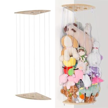 Imagem de Oumefar Organizador de armazenamento de animais de pelúcia, prateleira de canto ajustável de madeira, suporte de brinquedos de pelúcia para sala de jogos, quarto de crianças, padrão de estrela de