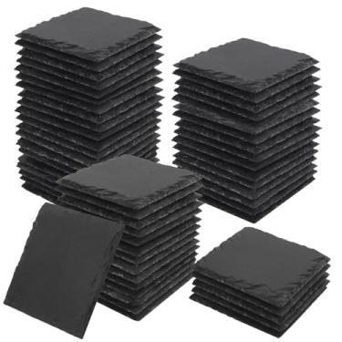 Imagem de Pacote com 55 porta-copos quadrados de ardósia de 10 cm, porta-copos de pedra preta com fundo antiarranhões, ideal para decoração de casa, bar, presentes de inauguração de casa e gravação a laser