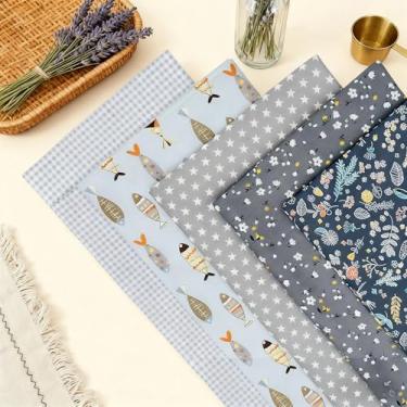 Imagem de Tecido acolchoado 100% algodão puro empacotado com 5 peças de 50 x 40 cm - usado para acolchoamento, projetos de costura, patches, artesanato DIY - cinza