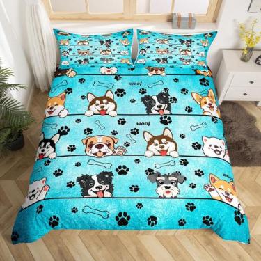 Imagem de Capa de edredom Manfei Kawaii Puppy Queen Size, 3 peças para crianças