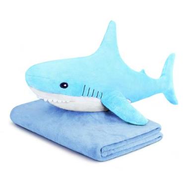 Imagem de Cobertor de travesseiro de pelúcia MUPI Shark Plush 80 cm azul celeste