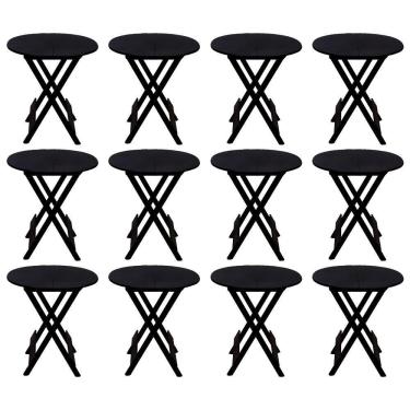 Imagem de Kit 12 Mesas Redondas Dobráveis Em Madeira Maciça 70X70 Preto Ideal Para Bares E Restaurantes