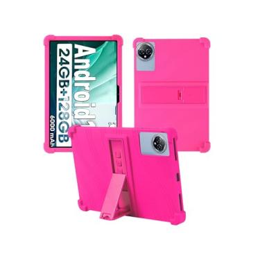 Imagem de Capa para tablet Aobante K80/K70/K60/K50 de 10 polegadas, capa protetora de borracha leve à prova de choque, capa protetora de silicone macio ajustável para crianças, vermelho rosa.