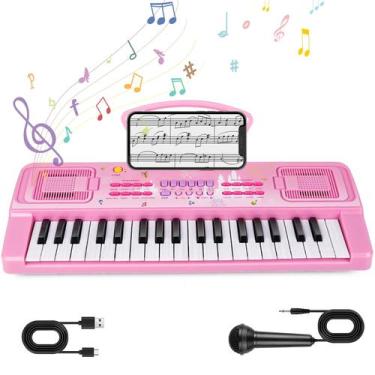 Imagem de Teclado: Piano M SANMERSEN, 37 teclas elétricas para crianças, rosa