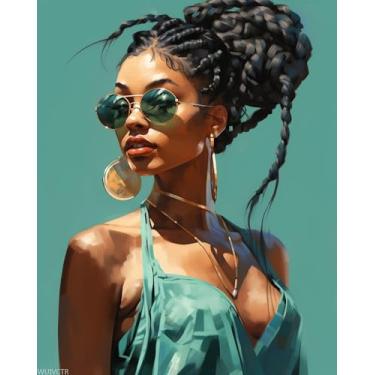 Imagem de WUIVCTR Kit de pintura por números para adultos iniciantes, 40,6 cm L x 50,8 cm C imagens em tela para desenho de pintura acrílica com 3 pincéis, feminino