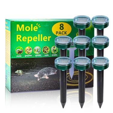 Imagem de 8 verdes UPGRADE Repelente de toupeira para gramados, repelente de esquilos, ultrassônico, alimentado por energia solar, repelente de cobras, repelente de toupeiras, repelente de ratazanas ao ar livre