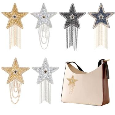 Imagem de letsinstyle 6 peças de adesivos de estrela de strass, adesivos de reparo em 3 cores com correntes, borlas, aplique de costura adesivo com glitter para roupas, calças, jeans, chapéus, bolsas