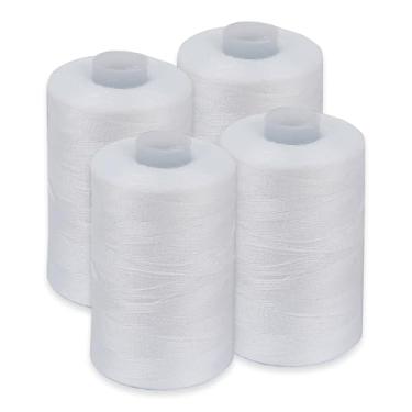 Imagem de letsinstyle 4 carretéis cada linha de costura branca de 1000 metros, linha multiuso para costura, estofamento de poliéster, acessório de bordado de costura à mão para suprimentos de máquina
