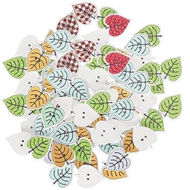 Imagem de Botões de pintura em forma de folha de madeira em massa colorido diy artesanato botões para crianças roupas decoração para casa 100 pçs cores misturadas