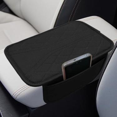 Imagem de Tuxihapp Capa de console central central de carro com 2 bolsas de armazenamento - capa de couro para apoio de braço almofada de caixa de armazenamento - protetor universal de acessórios internos