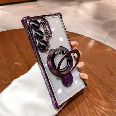 Imagem de HJZSZX Capa de celular luxuosa com suporte magnético transparente para A54 5G (para A54 5G/roxa)