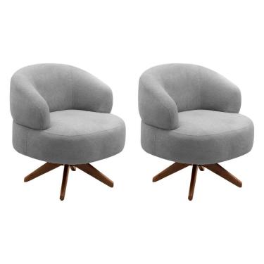 Imagem de Kit 02 Poltronas Decorativas Orgânicas Living Have Base Giratória Bouclê Cinza - Desk Design