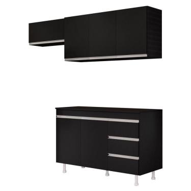 Imagem de Cozinha Planejada Lux 3 Peças mdf Com Balcão Gabinete Tampo 120cm 3 Gavetas Preto - Abmaza