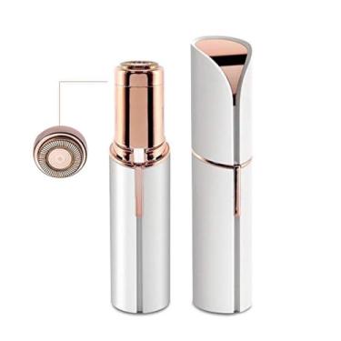 Imagem de Depilador Facial Portátil Formato Batom, Mini Aparador de Pelos Zero Dor para Buço e Rosto, Recarregável USB - Design Discreto Branco e Dourado
