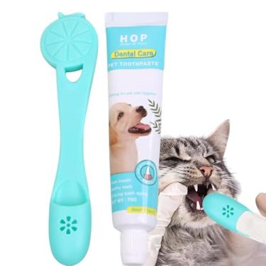 Imagem de Pasta de dente e escova para cães, Kit de escovação de dentes para cães,Pasta de dente natural eficaz para animais de estimação com extrato de carne | Kit de escova de dentes para cães com manga de de