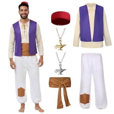 Imagem de Tinyones Fantasia árabe masculina para cosplay de Halloween e festa de aniversário com colar