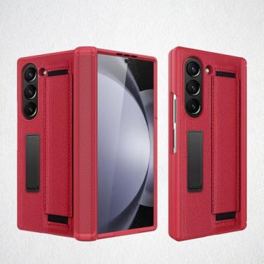 Imagem de XIMAND Capa fina para Samsung Galaxy Z Fold 7 com alça de pulso e suporte multi-ângulo, dobradiça integrada e protetor de tela à prova de choque, proteção contra queda de corpo inteiro - vermelha