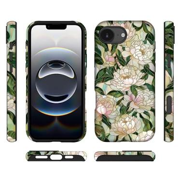 Imagem de ilikediy Capa híbrida para iPhone 16E com 2 camadas rígidas de silicone com estampa protetora - flores de peônia de vitral