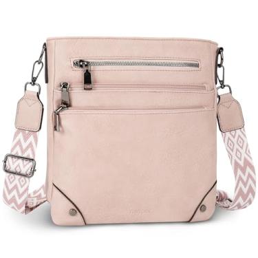 Imagem de TANTOMI Bolsa tiracolo para mulheres, bolsa tiracolo com vários bolsos, bolsa de ombro de couro vegano, bolsa Hobo para viagem, alça ajustável, Rosa empoeirado