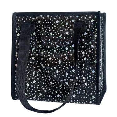 Imagem de TotePrint Sacola transparente com estampa de estrelas, sacola de compras de grande capacidade, bolsa reutilizável 25 x 24 x 9,8 x 9,8 cm, Preto com estrelas, Large
