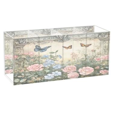 Imagem de SEHANY Porta-canetas de acrílico coloridas para jardim, 4 compartimentos, porta-lápis transparente, organizador de pincéis de maquiagem, organizador de papelaria para escritório, casa