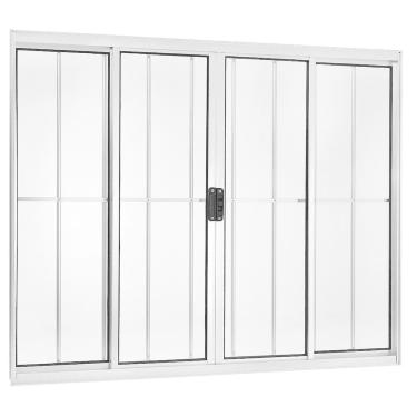 Imagem de Janela Correr 4 Folhas Central com Grade Vidro Liso 100x100cm Brilhante Ecosul Esquadrisul