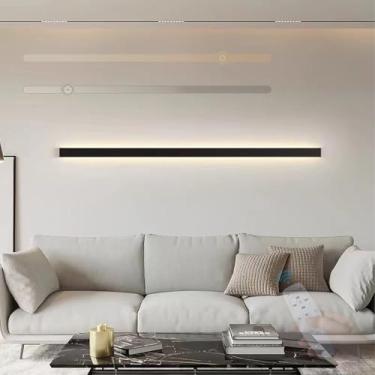 Imagem de GZZBMY Arandela LED Interior Moderna Regulável Lâmpadas de Parede com Controle Remoto Iluminação de Parede de Alumínio Longa Minimalista para Quarto Sala de Estar Corredor Escada (Preto, 100 cm)