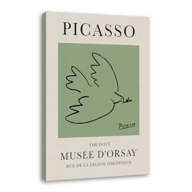Imagem de Impressão em tela verde sálvia Pablo Picasso animais esboço arte de parede gato cão pássaro cavalo impressão linha abstrata desenho pôsteres para quarto casa escritório decoração (SKU4,27.9x35.6 cm =
