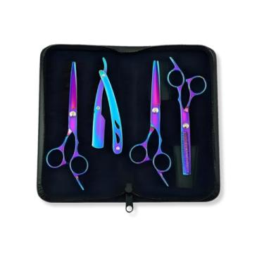 Imagem de Kit 3 Tesouras Profissionais Para Barbeiro Furta Cor Fio Laser tesoura reta desbaste e navalhete 6 polegadas