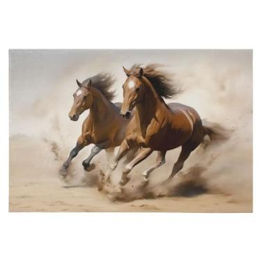 Imagem de Wassud Tapete de porta para dois cavalos galopantes, 61 x 89 cm, antiderrapante, lavável, com suporte de borracha, tapete macio e fofo para sala de estar, quarto, entrada, entrada