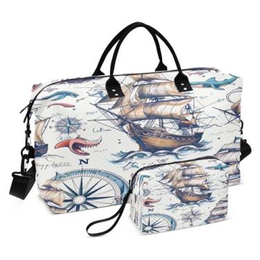 Imagem de Kigai Bolsa esportiva retrô cômica de viagem com 2 peças, bolsa esportiva para homens e mulheres, bolsa de ginástica para noite de fim de semana com bolsa de higiene pessoal