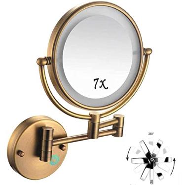 Imagem de Espelho de maquiagem com luzes e ampliação de 7x, espelho de ampliação dupla face de 20 cm para banheiro